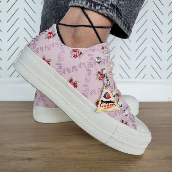 ❤️Chuck Taylor All Star Lift Platform Cross Stitch 8.5 Womens Shoes Pink A13660C - Picture 2 of 14
